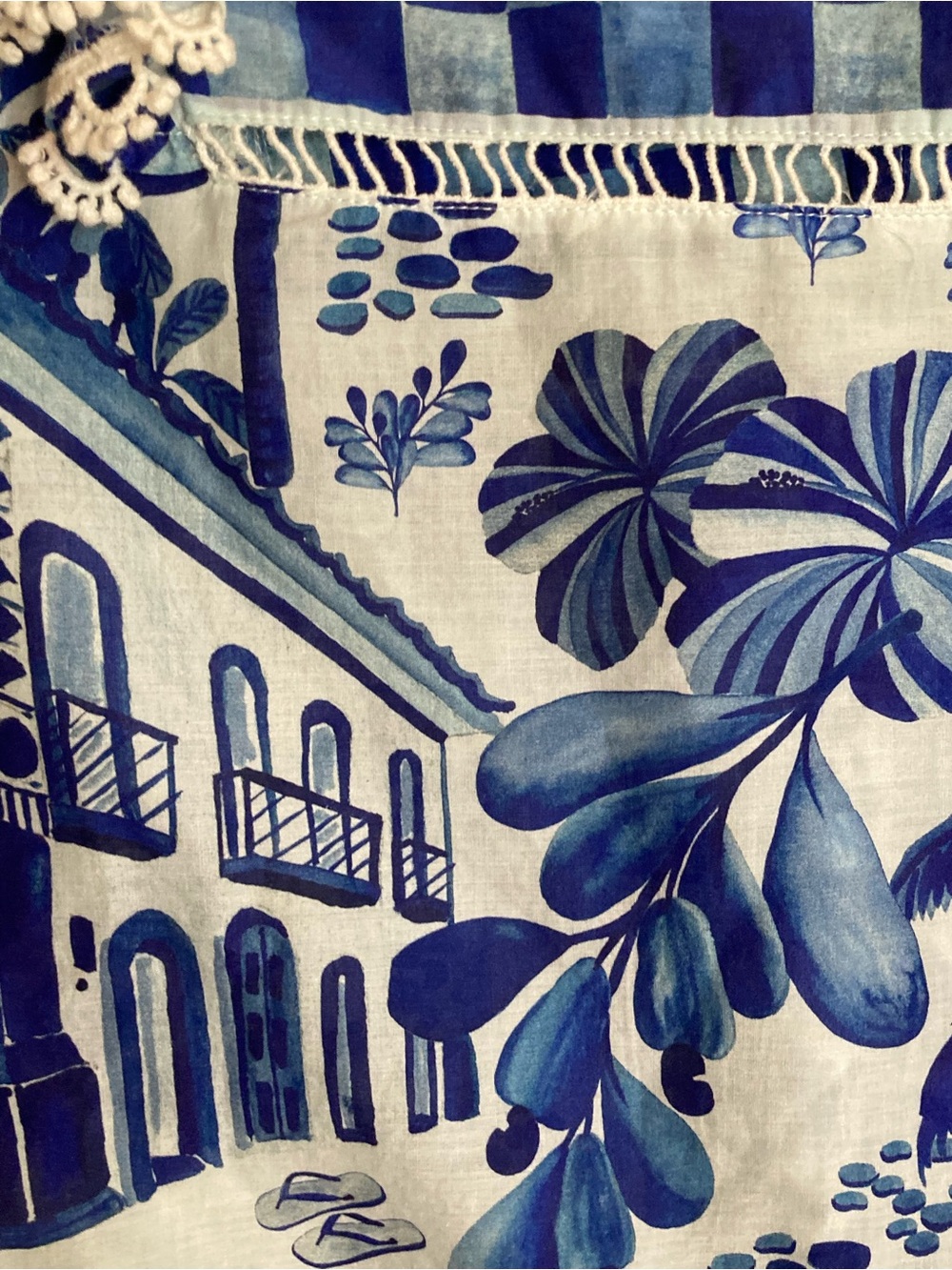 FARM Rio Sweet Rio Mix Print Set Blouse Skirt Tropical Ruffle Lace Blue White M - Picture 14 of 16